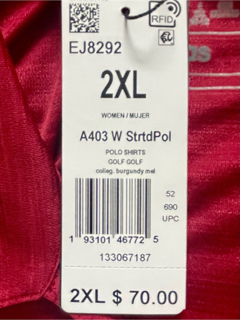 Adidas Women’s A403 Mélange Golf Polo 2XL NWT Burgundy - Picture 10 of 12